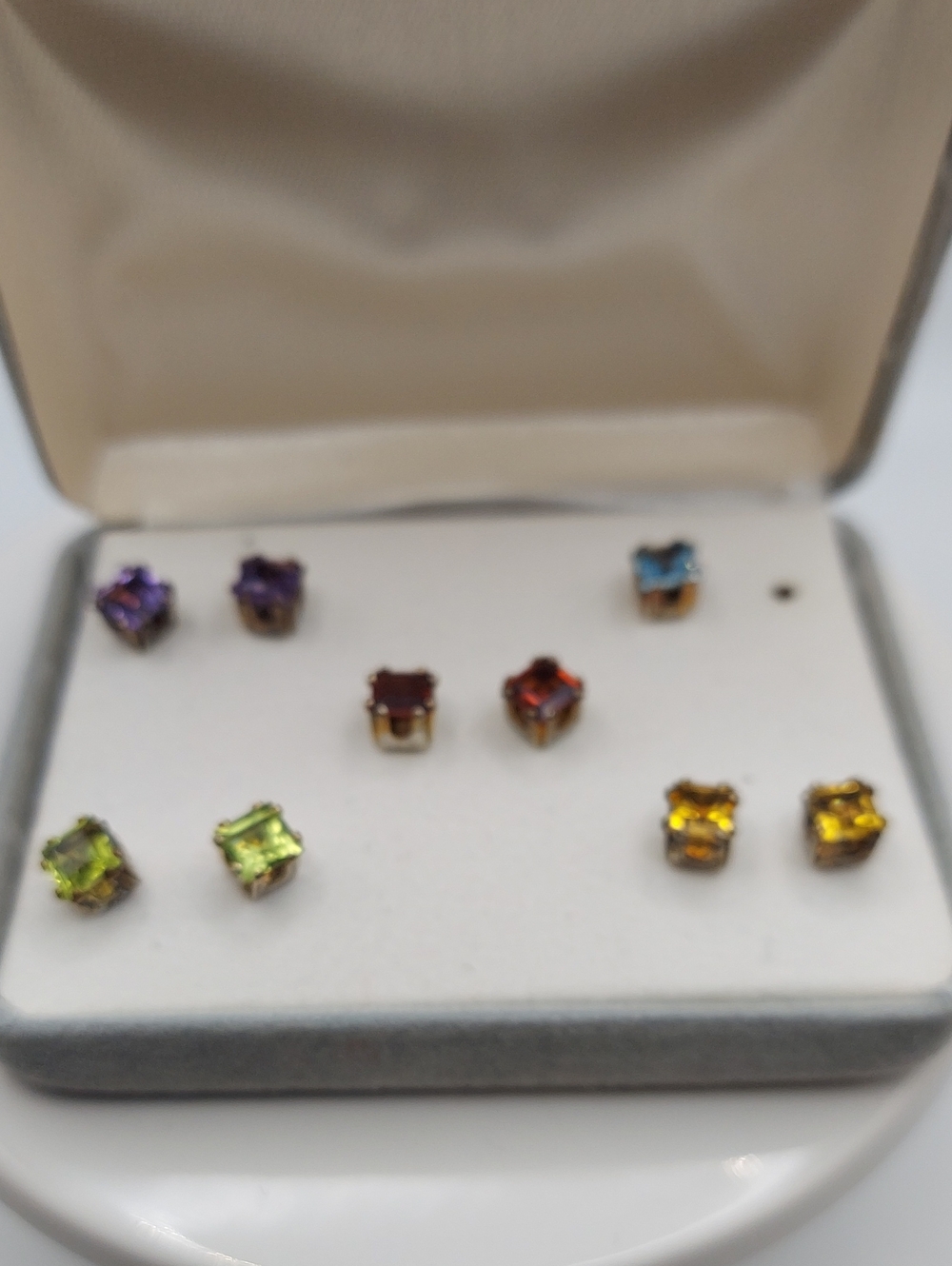 Multi-Color Cubic Stone Stud Earring Set in Gold Tone